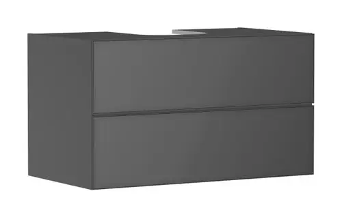 Waschtischunterschrank in schiefergrau Matt mit zwei Schubkästen. Simplistisches Design, geeignet für Aufsatzwaschtische, von der Marke Hansgrohe.